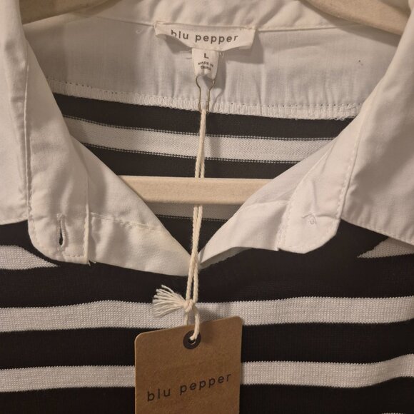 Blu Pepper Striped Layered Button-Down Shirt – Black/White – NWT - Picture 3 of 4